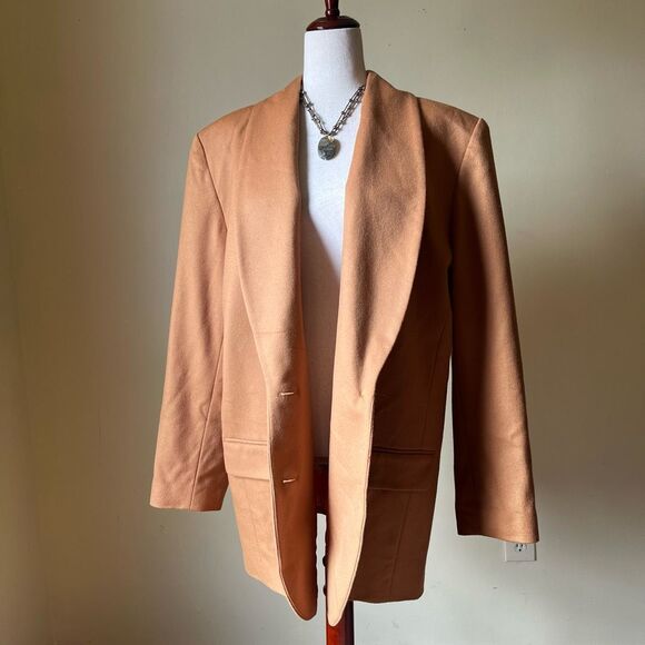 Vintage 90s Valerie Stevens Camel Wool Cashmere Boyfriend Blazer Jacket 16 - Picture 1 of 11